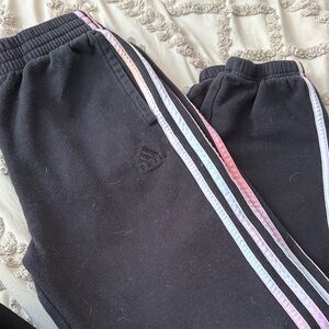 Adidas Kids Black Joggers with Pastel Stripes